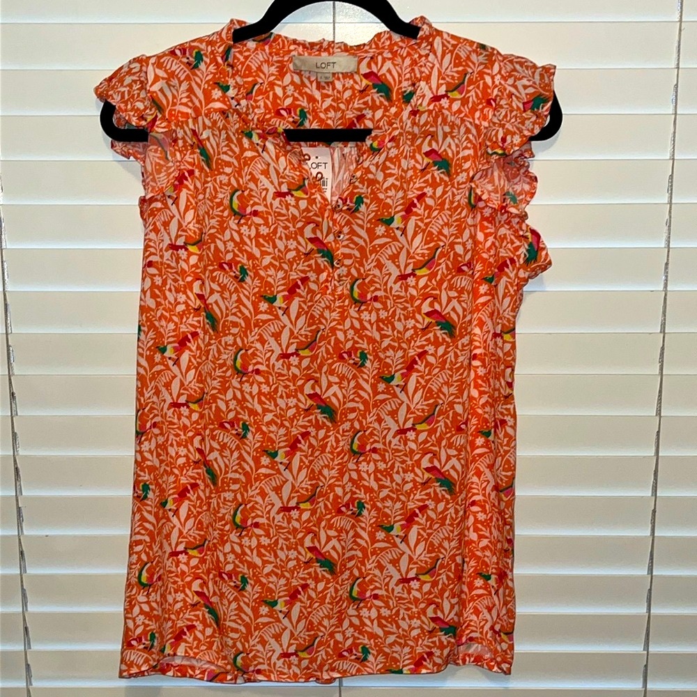 Loft Mixed Media Flutter Sleeve Top
